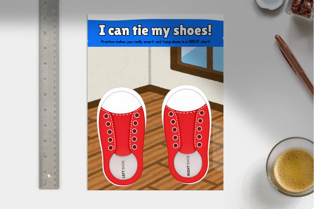 Educational worksheet titled 'I can tie my shoes'