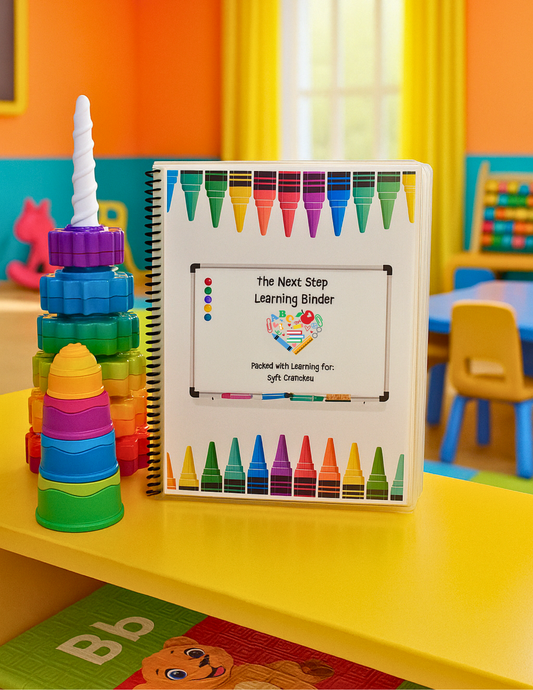 Colorful educational toys and materials on a table in a classroom setting