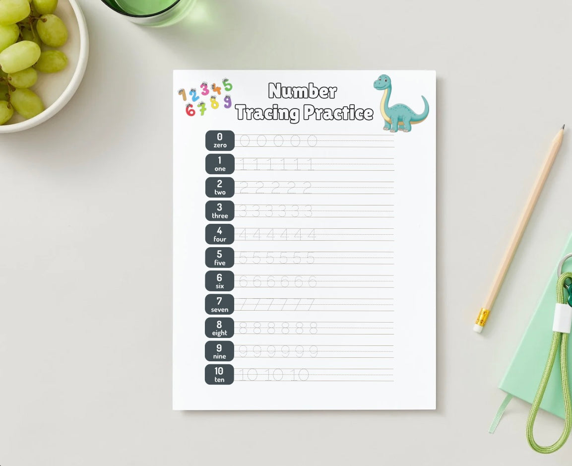 Dry-erase number tracing practice