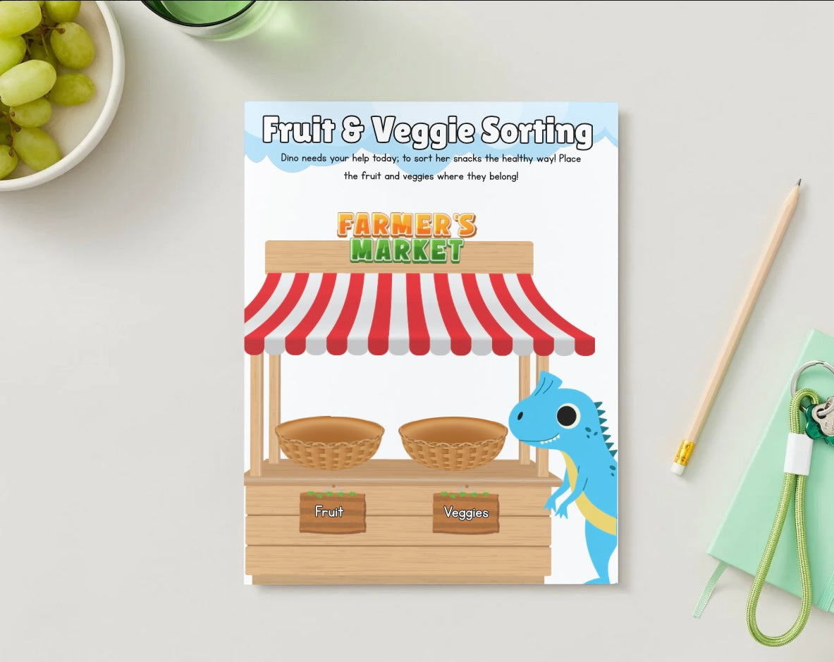 Fruit and vegetable sorting with velcro fruit pieces