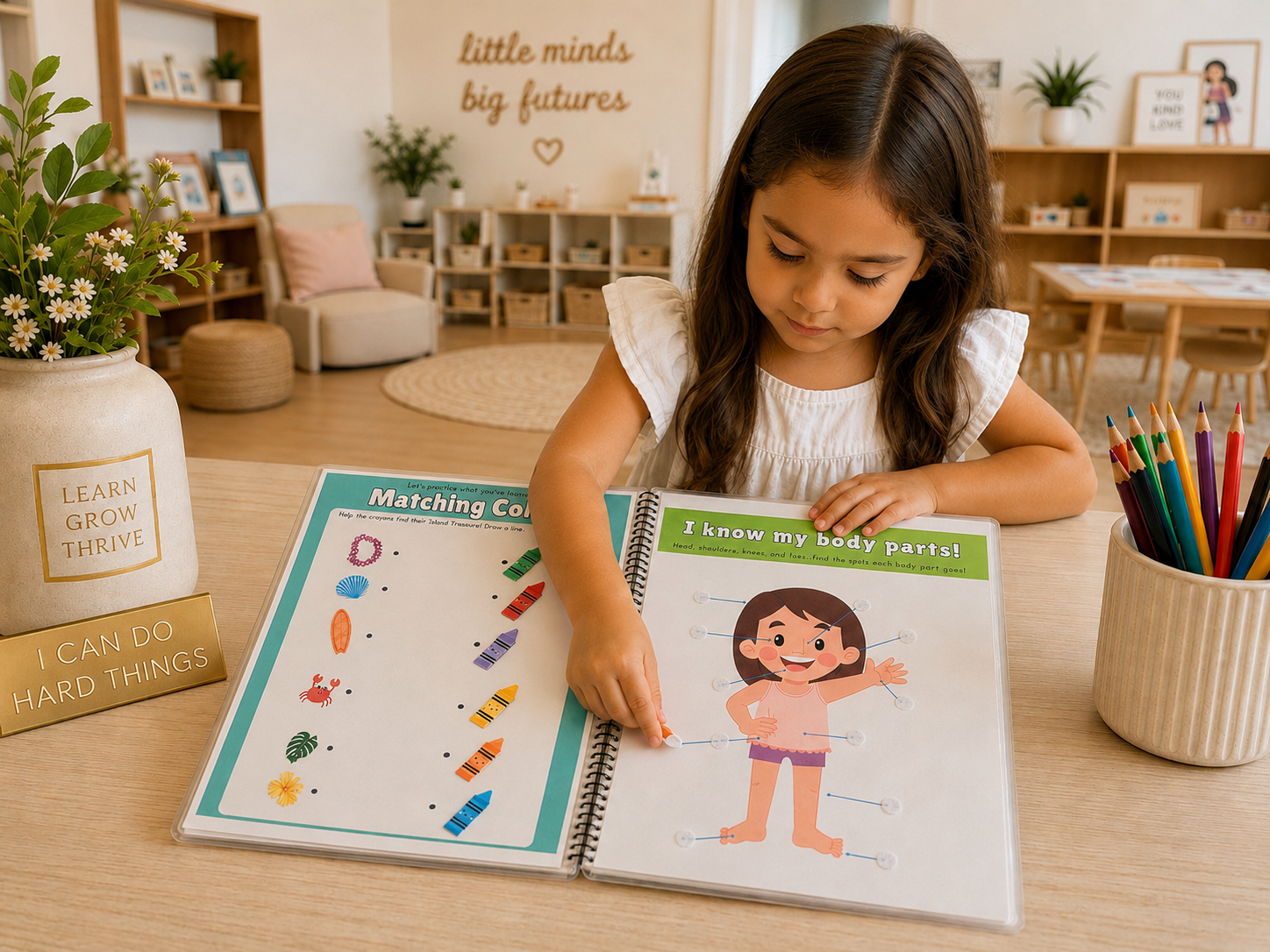 Fine motor skills activity for preschoolers in learning binder